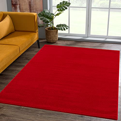 SANAT Alfombra de Pelo Corto para salón, Lisa, Moderna, para Dormitorio, Estudio, Oficina, Pasillo, habitación de los niños y Cocina, Color Rojo, 140 x 200 cm