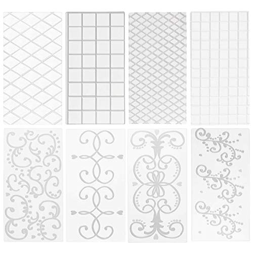 Qixuer 8 Pcs Textura Mat Rejilla Transparente Plástico Fondant Flor de Encaje para Hacer Tarta/Pastel Molde para Alfombra de Tarta Fondant decoración Chocolate Galleta