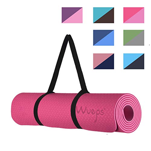 Wueps esterilla yoga antideslizante, incluye correa de hombro y bolsa de transporte, ideal para realizar deporte en casa, (Color Rosa Roja y Rosa Claro)