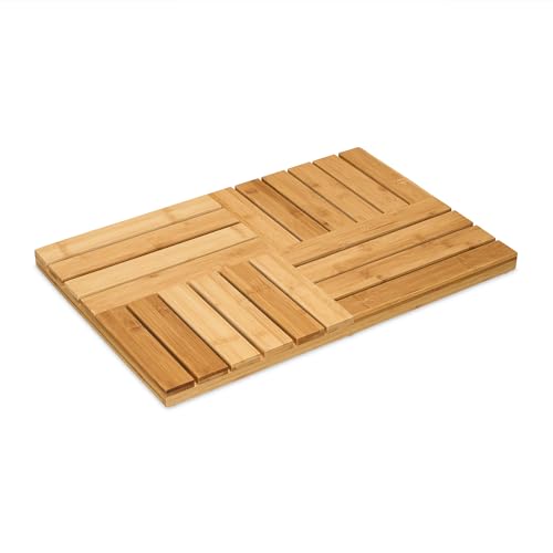 Relaxdays Alfombra Baño de Bambú, 61x40cm, Ducha, Sauna, Antideslizante, para Interior y Exterior, Natural