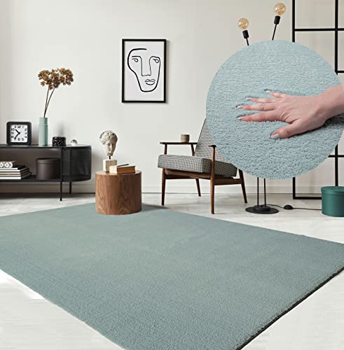the carpet Relax - Alfombra Moderna y mullida de Pelo Corto, Parte Inferior Antideslizante, Lavable hasta 30 Grados, Muy Suave, imitación de Pelo, Color Azul, 80 x 150 cm