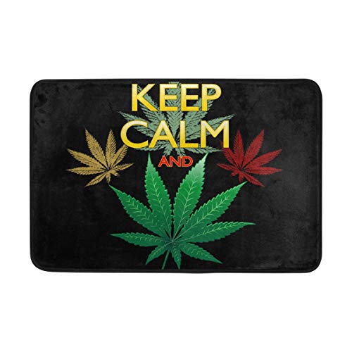 MyDaily Mantener la Calma y la Marihuana Hoja Felpudo 15.7 x 23.6 Pulgadas, Sala de Estar, recámara, Cocina, Cuarto de baño, Alfombra Decorativa de Espuma Ligera Impresa
