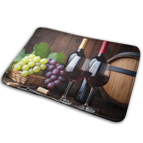 Anceky Felpudo Antideslizante de rápida absorción, con diseño de Copas, Uvas, Madera y Vino Tinto, para Interior y Exterior, Alfombra de baño Duradera.
