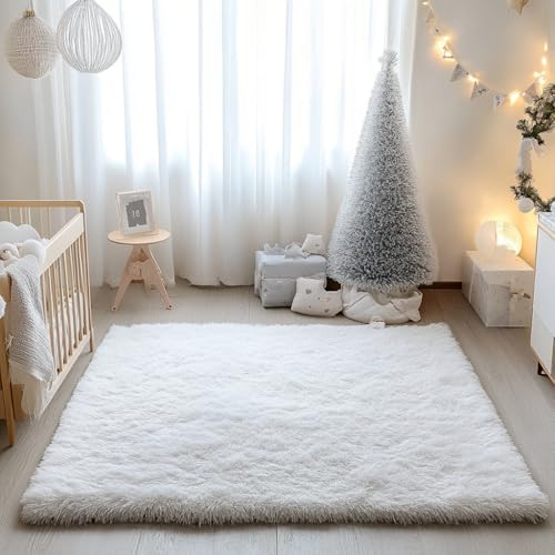 GISIONLARI Alfombra Salon Grandes Shaggy Antideslizante Super Suave Pelo Largo Fluffy Alfombra Adecuado para la Decoración de Salas de Estar y Dormitorios (120 x 170 cm, Blanco)