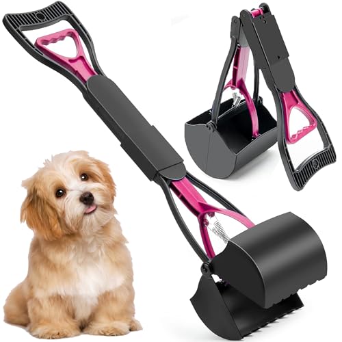 XFLYP Recogedor Caca Perro, 45cm Plegable Scooper Portátil Recogedor de Caca, Mango Largo, Sólido Dentado, para Recoge Cacas de Perros para Gatos y Perros al Aire Libre Interior(Rosa)