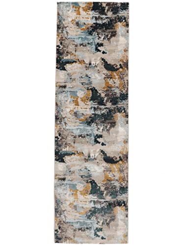 RugVista, Arty Mind, Alfombra, Pelo Medio, 80 x 250 cm, Pasillo, Moderno, Oeko-Tex Standard 100, Polypropylene, Pasillo Dormitorio Cocina, Sala De Estar, Negro/Gris, Gris