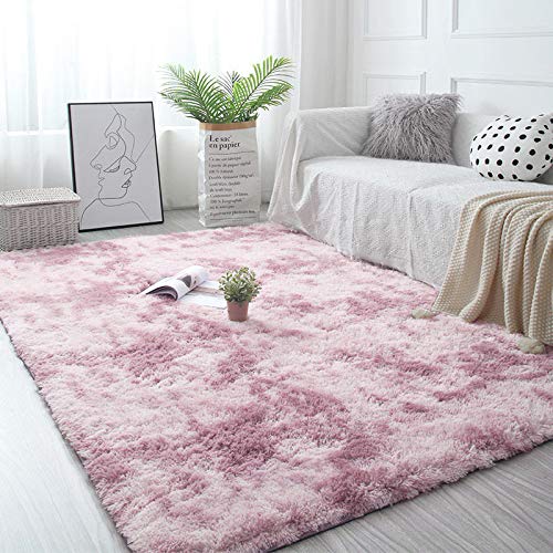 Pauwer Alfombra Suave y esponjosa para el Suelo Alfombra de Piel sintética para el Suelo Extra Suave y cómoda Alfombra Antideslizante y esponjosa Alfombra de área Gruesa (Rosa, 120x160cm)
