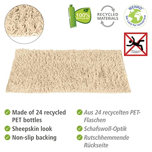Wenko Alfombra de baño Lanas, sostenible, fabricada con botellas PET recicladas con aspecto de lana de oveja y reverso antideslizante, lavable hasta 40 °C, dimensiones (An. x P): 60 x 90 cm, crudo