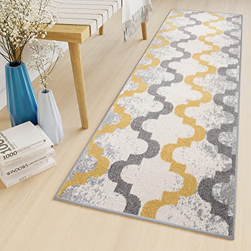 TAPISO Lazur Alfombra de Pasillo de Salón Habitación Infantil Dormitorio Juvenil Niño Diseño Moderno Gris Amarillo Crema Alfombra de Pelo Corto Suave por Metros 100 x 100 cm
