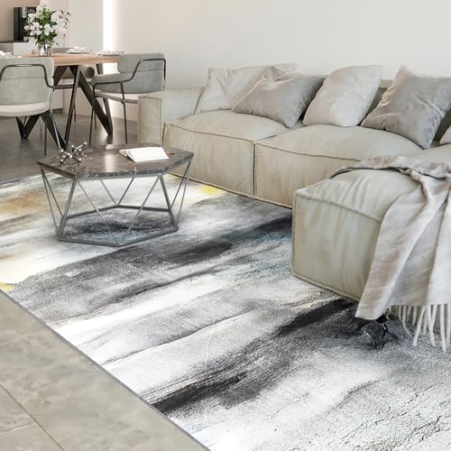 Vamcheer Alfombras de Salon Grandes - Alfombra Habitacion Modernas Lavable Lavadora,Alfombra Dormitorio Antideslizantes, Alfombra Pelo Corto Niña,Matrimonio,Cocina,Interior,Oro/Negro,160x230