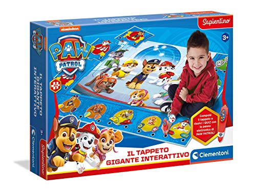 Clementoni Paw Patrol – Alfombra Gigante Juego Educativo electrónico con bolígrafo Interactivo, Puzzle para niños a Partir de 3 años (versión en Italiano), Fabricado en Italia, Color (16336)