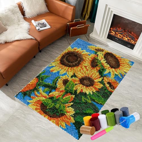Kit de alfombras con gancho de pestillo, Alfombra de Ganchillo con patrones, alfombra de hilo de lona preimpresa, manualidades para adultos y principiantes, Kit para Hacer Tapices 69 x 102 cm