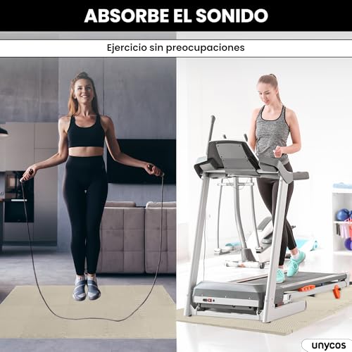 unycos - Esterilla Fitness Puzzle para Suelo de Gimnasio【30x30x1 cm】 Set de Protección de Espuma EVA, 20 Losas, Alfombra Expandible, Tatami para Pisos | Impermeable, No Tóxica (Blanco)
