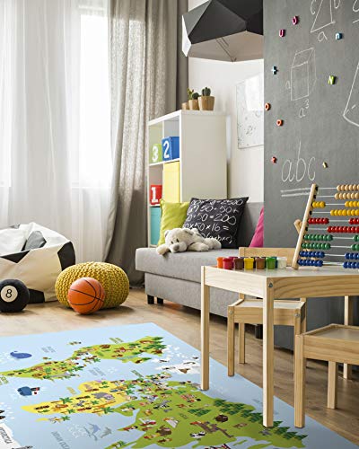 Panorama Alfombra Vinílica Mapamundi Infantil 160x230 cm - Alfombra Infantil Vinilo - Alfombra Salón Antideslizante, Antihongos e Ignífuga - Alfombras Grandes - Alfombras PVC