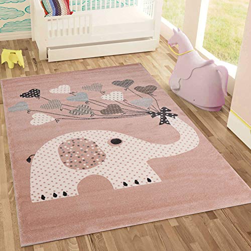 Fashion4Home Alfombra Infantil, diseño de Elefante con Globos en Forma de corazón, sin componentes tóxicos
