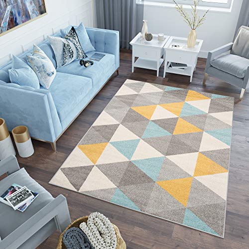 TAPISO Lazur Alfombra de Pelo Corto Resistente Diseño Moderno Gris Crema Azul Turquesa Amarillo Alfombra de Salón Dormitorio Habitación Infantil Juvenil Oeko-Tex 120 x 170 cm