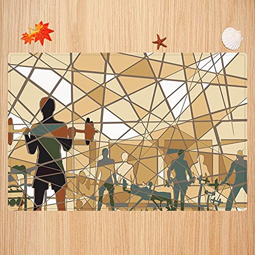Alfombra de baño Antideslizante,Fitness, diseño de Mosaico de Personas Que Hacen Ejercicio en un Gimnasio Barras de Pesas decorat Apto para Cocina, salón, Ducha (50x80 cm)