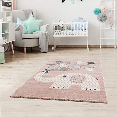 Fashion4Home Alfombra Infantil, diseño de Elefante con Globos en Forma de corazón, sin componentes tóxicos