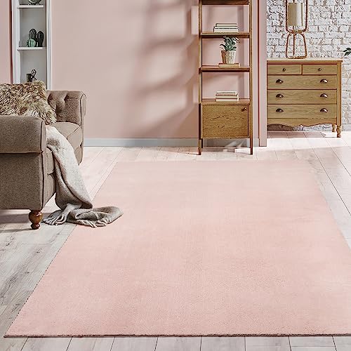 the carpet Relax - Alfombra Moderna y mullida de Pelo Corto, para salón, Parte Inferior Antideslizante, Lavable hasta 30 Grados, Muy Suave, Blush, 120 x 160 cm