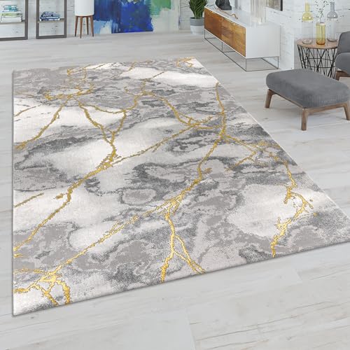 Alfombras Pelo Corto Gris Dorado Suaves Salón Aspecto Mármol Diferentes Diseños, tamaño:120x170 cm, Color:Oro 6
