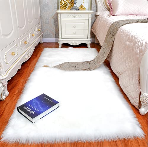 linyingdian Alfombra de Lana Artificial Suave de Lujo Antideslizante, Manta de Lana de Piel Artificial, Utilizada en la Sala de Estar, el Dormitorio, el cojín del sofá del baño (Blanco, 60x90cm)