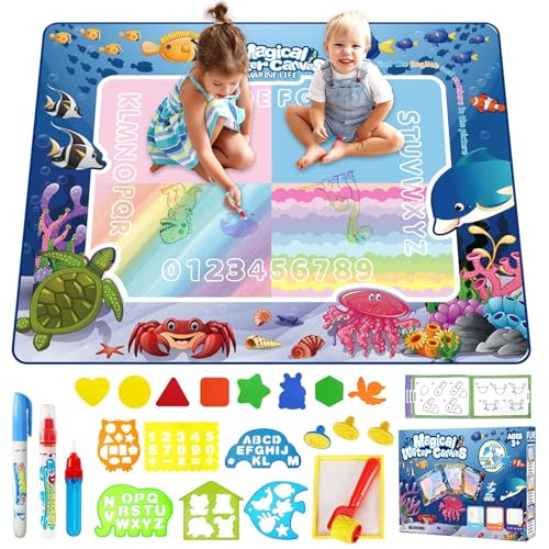 KIMIGO Agua Dibujo Pintura,Agua Doodle Esteras Mágicas,117 x 88cm Alfombra Pintar Agua Niños,Agua Dibujo Pintura,Dibujo Esteras Mágicas,Juguetes Niña 2 3 4 Años,Regalo Niño Niña