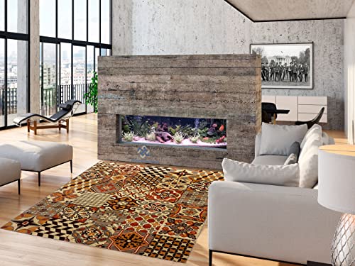 ALFOMBRAS IBERIA Alfombra de Salon Moderna y Grande con diseño de Mosaico | De Pelo Corto y 100% Lavable | Ideal para Salón, Dormitorio , Sala , Comedor o Habitaciones Grandes | (135_x_190_cm, Beige)