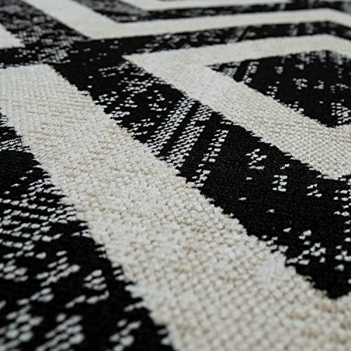 Paco Home Alfombra Tejido Plano Interior Exterior Moderno Motivo Rombos Terraza Balcón, tamaño:120x170 cm, Color:Blanco-Negro