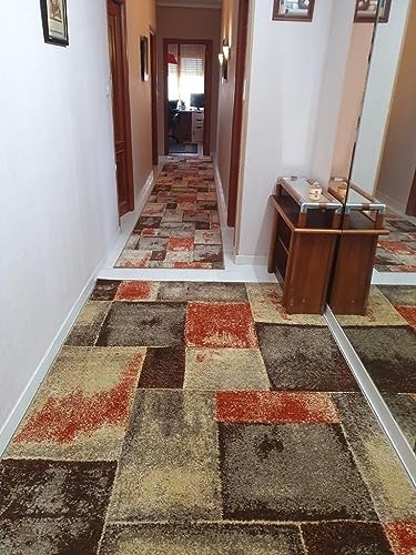 ALFOMBRAS IBERIA - Alfombra Pasillo | Pelo Corto Polipropileno y Lavable | Antideslizante | Varias Medidas, Ideales para Todo Tipo de Pasillos Largos, Pie de Cama, Corredor (67x300 cm, Marrón/Beige)