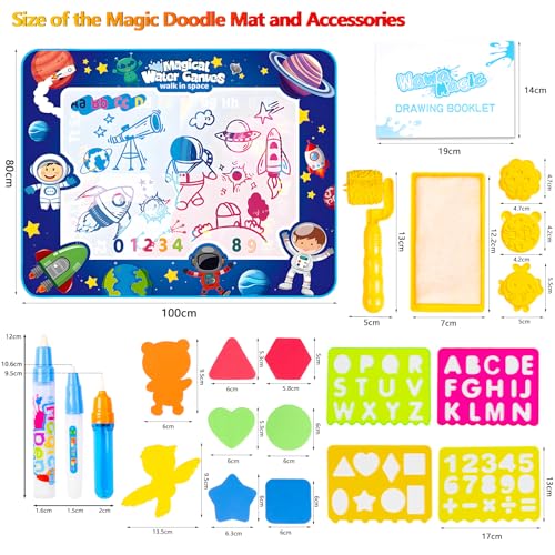 GIBOHOM Agua Dibujo Pintura de astronauta con 80x100 cm,Alfombra Pintar Agua,Doodle Esteras Mágicas,Juguete educativo reutilizable,Regalo para niños y niñas de 2 a 7 año