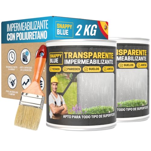 [2kg + Brocha] Impermeabilizante Transparente con Poliuretano, Sellador Impermeable Fugas Agua, Revestimiento Impermeable Definitivo, Hidrofugante Invisible para Techos, Terrazas y Exteriores