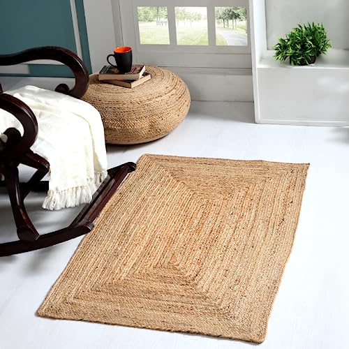 Second Nature Online - DHAKA Alfombra de yute | 100% fibra natural | Tejido a mano | Comercio ético | Ecológica (rectángulo - 75 x 120 cm)