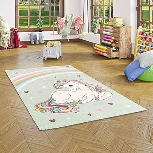 Pergamon Maui Kids - Alfombra Infantil - Unicornio Verde Menta Pastel - 5 Tamaños