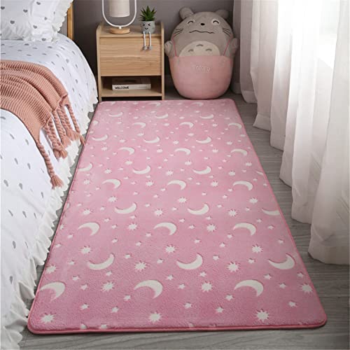 Luminosa Alfombra Caballos Estrellas Luna Geometría, de Felpa Sala de Estar Niños, Mullida el Piso Mesita de Noche Hogar Sofá Almohadilla Rosado Gris (Estrellas Luna,80×120 cm)