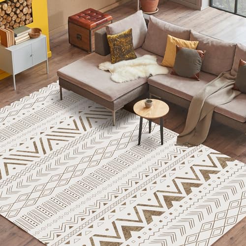 Vamcheer Alfombras Salon Grandes Lavable -Alfombras de Habitacion Modernas,Alfombra Pelo Corto Niña,Pasillera,Cocina,Interior/Exterior,Antideslizantes,Fácil de Transportar y Guardar,Beige 120x170