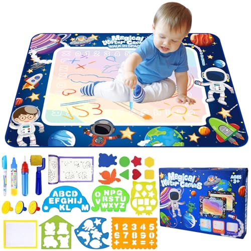 UCAMP Agua Dibujo Pintura de astronauta con 88x118 cm,Alfombra Pintar Agua,Doodle Esteras Mágicas,Juguete educativo reutilizable,Regalo para niños y niñas de 2 a 7 años