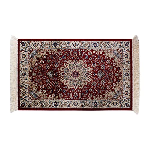 SaRani Alfombra Clásica Oriental Persa Flecos Oro Decoración Azul Burdeos Verde (40x60 cm, Burdeos)