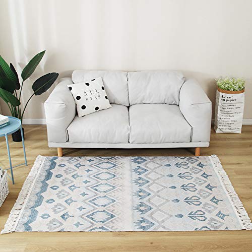 NW Alfombras grandes de algodón, alfombras de tejido para el hogar, con borla, alfombra de área de estar, tapiz decorativo para cocina, baño, pasillo, puerta de piso de 60 x 90 cm