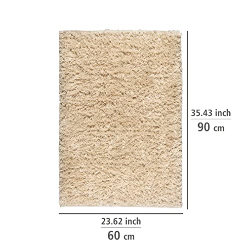 Wenko Alfombra de baño Lanas, sostenible, fabricada con botellas PET recicladas con aspecto de lana de oveja y reverso antideslizante, lavable hasta 40 °C, dimensiones (An. x P): 60 x 90 cm, crudo