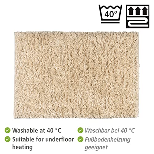 Wenko Alfombra de baño Lanas, sostenible, fabricada con botellas PET recicladas con aspecto de lana de oveja y reverso antideslizante, lavable hasta 40 °C, dimensiones (An. x P): 60 x 90 cm, crudo