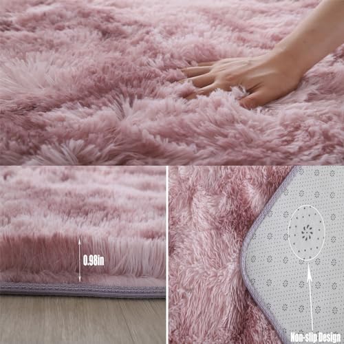 QUINZI Alfombras Suaves de Pelo Largo alfombras Modernas y mullidas y Suaves para Dormitorio salón habitación de los niños, alfombras peludas Antideslizantes de Piel sintética (Rosa, 60 x 90 cm)