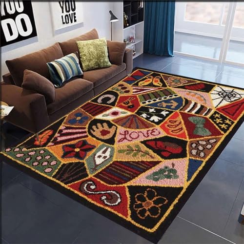 AMBATTERY Bordado De Alfombras Kit Colorido patrón Retro Latch Hook Rug Set Rugs Knotting Cross Stitch Set para niños y Adultos Kit de Herramientas de fabricación de alfombras 23x35in