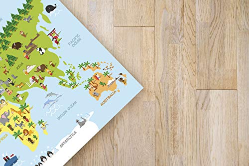 Panorama Alfombra Vinílica Mapamundi Infantil 160x230 cm - Alfombra Infantil Vinilo - Alfombra Salón Antideslizante, Antihongos e Ignífuga - Alfombras Grandes - Alfombras PVC