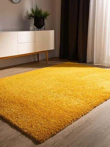 benuta Sohari Alfombra básica de pelo largo lavable – fibra sintética – Rectangular & en estilo: liso, minimalista, fácil de limpiar para salón dormitorio, amarillo, 60 x 120 cm