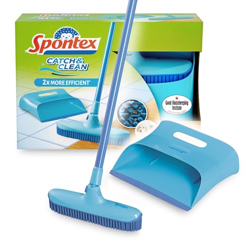 Spontex Catch & Clean, Set de escoba y recogedor de goma para interiores, Set de recogedor y cepillo para eliminar el pelo de mascotas, Para barrer la suciedad y limpiar múltiples superficies