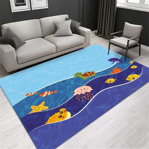 RUGMRZ Alfombra Pasillo Alfombra Habitación Infantil Animales Marinos Alfombra Azul Alfombra Barata Adornos Habitacion Juvenil Azul 80X160Cm Azul