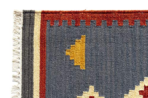 HAMID - Alfombra Kilim Lori con Diseño Moderno - 100% Lana - Alfombra Tejida a Mano - Alfombra de Pasillo, Salón, Dormitorio, Sala de Estar, Entrada (D.1, 110x60 cm)…