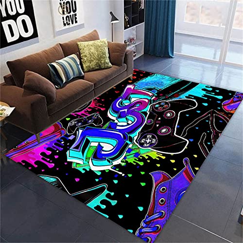 Alfombra Salón Alfombra de Habitación 3D Multicolor Hip Hop Graffiti Gamepad Gamer Hombres Adolescente Niño Alfombras infantil Videojuego Area Rug Running Gymnastics Mat (Color1,160 x 200 cm)