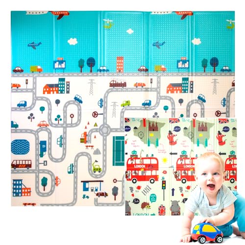 Edibaby, Alfombra Bebe, 1.5cm Grosor, Diseño Infantil, 200 x 180 cm, Acolchada de XPE, Reversible y Plegable, Colchoneta para Niños, para Juegos en el Suelo, Tapete Actividades (London Edition)