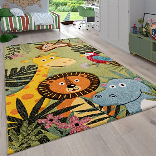 Alfombra Habitación Infantil para Niños Motivo De Animales Y Selva Pelo Corto, tamaño:80x150 cm, Color:Verde 5